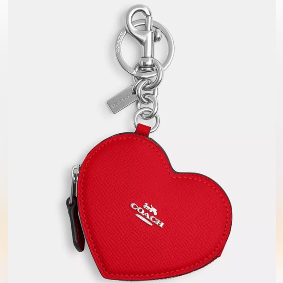 NWT-Coach-Heart ❤️ Bag Charm/Coin Purse-Keychain-Bright Poppy Red-$128 - Picture 9 of 9